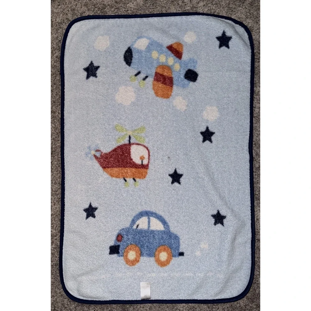Parent's Choice Blue Baby Blanket Airplane Helicopter Car Stars Clouds 30